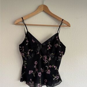 Floral Embroidered Y2K Black Camisole Top